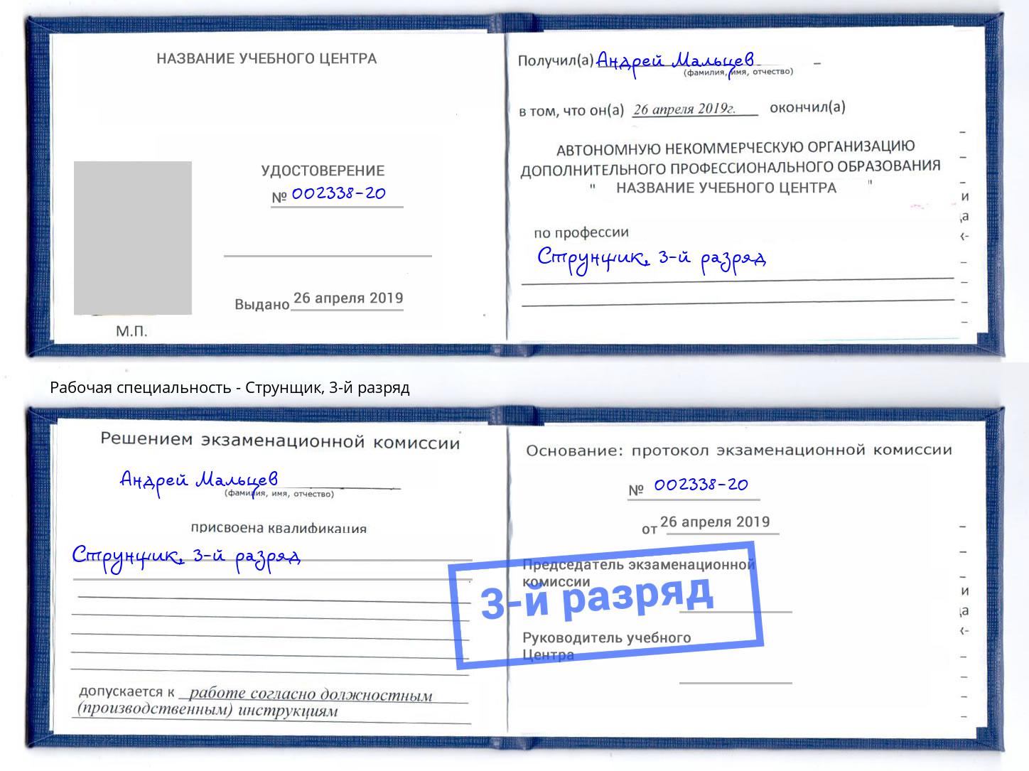 корочка 3-й разряд Струнщик Новочебоксарск