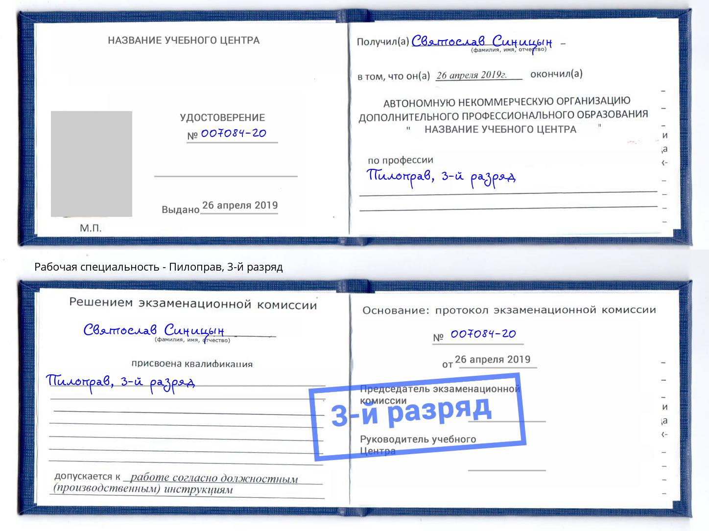 корочка 3-й разряд Пилоправ Новочебоксарск